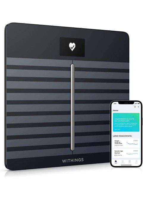 Withings Body Cardio вЂ“ Premium Wi-Fi Body Composition Smart Scale, Tracks Heart Health, Vascular Age, BMI, Fat, Muscle &amp; Bone Mass, Water %, Digital Bathroom Scale with App Sync via Bluetooth or Wi-Fi