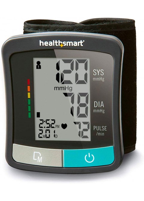 HealthSmart Digital Blood Pressure Monitor with Automatic Wrist Cuff that Displays Blood Pressure, Pulse Rate and Irregular Heartbeat, Stores up to 120 Readings for 2 Users, Black